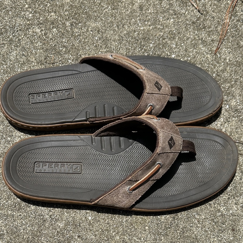 Sperry Men's FLIP FLOPS Tan and Brown •SIZE 14 - Picture 10 of 16